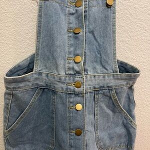 SHEIN Light Blue Denim Overalls with Gold Buttons